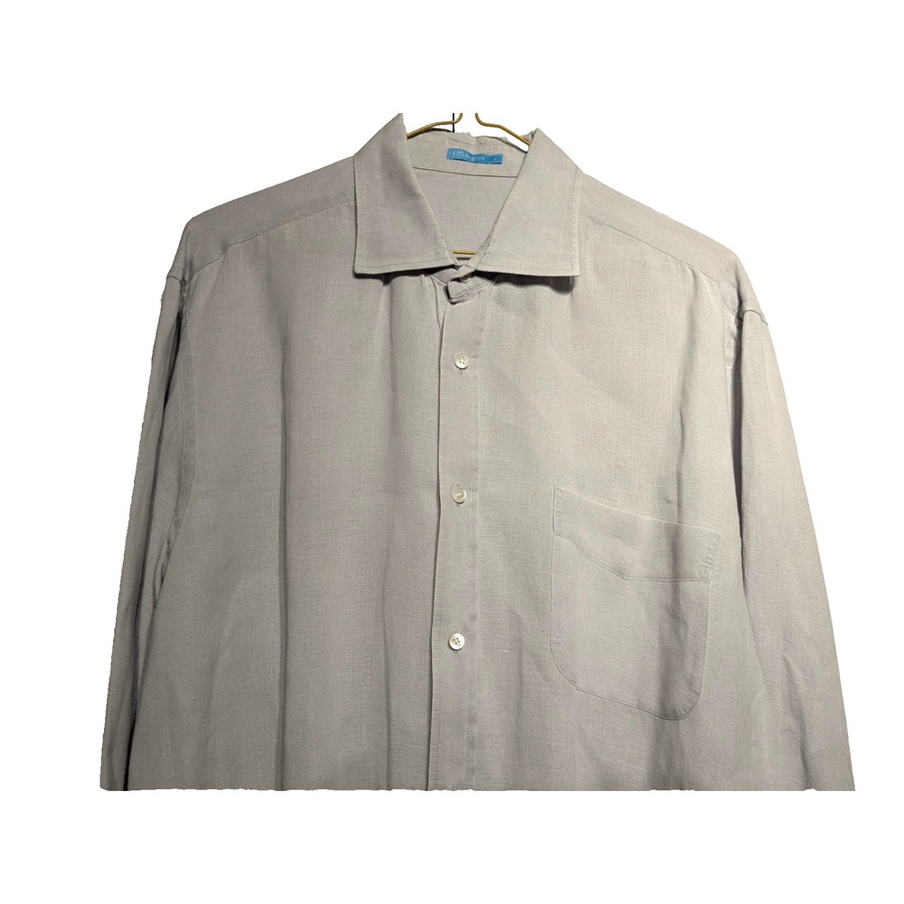 J. Mclaughlin Button Up Linen Shirt Mens L‎ Beach/Formal Light Gray Long Sleeve